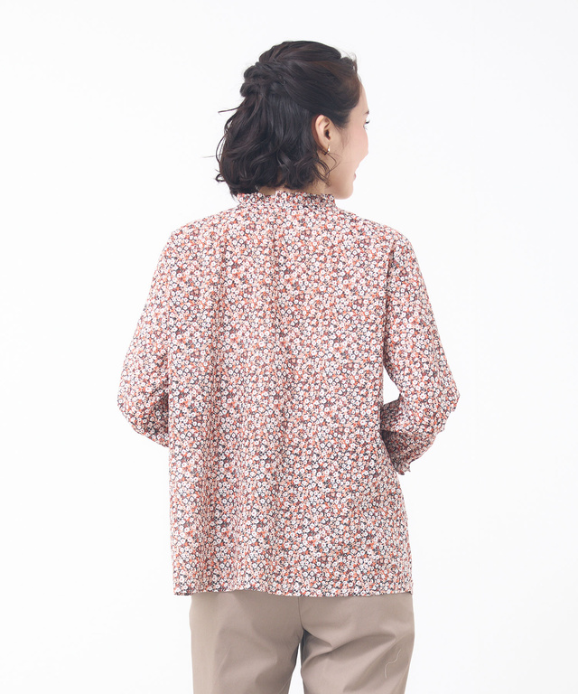 小花柄プリント 七分袖 ギャザーブラウス 【JAPAN FABRIC】