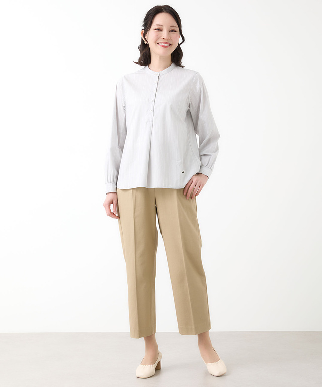 ストライプ バンドカラー ブラウス