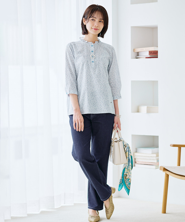 フリル襟 小花柄 ブラウス