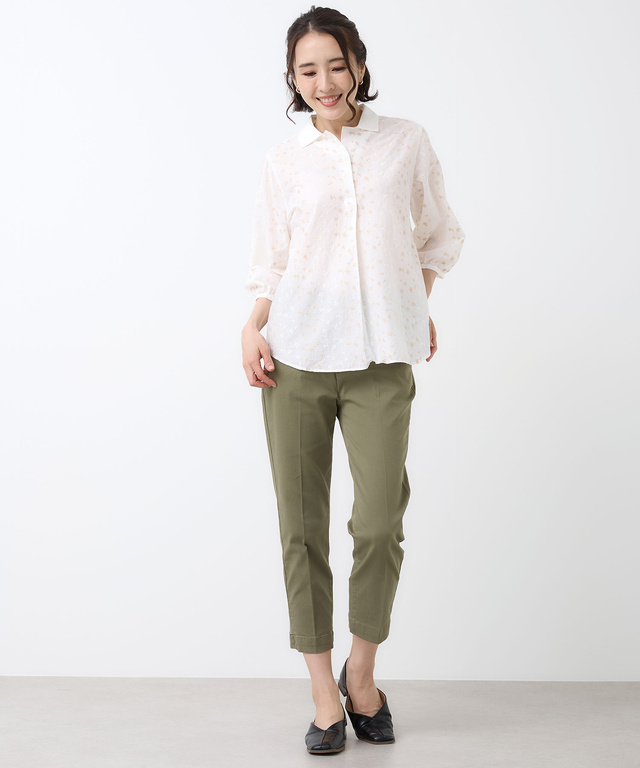 ツタ刺繍 スキッパー ブラウス