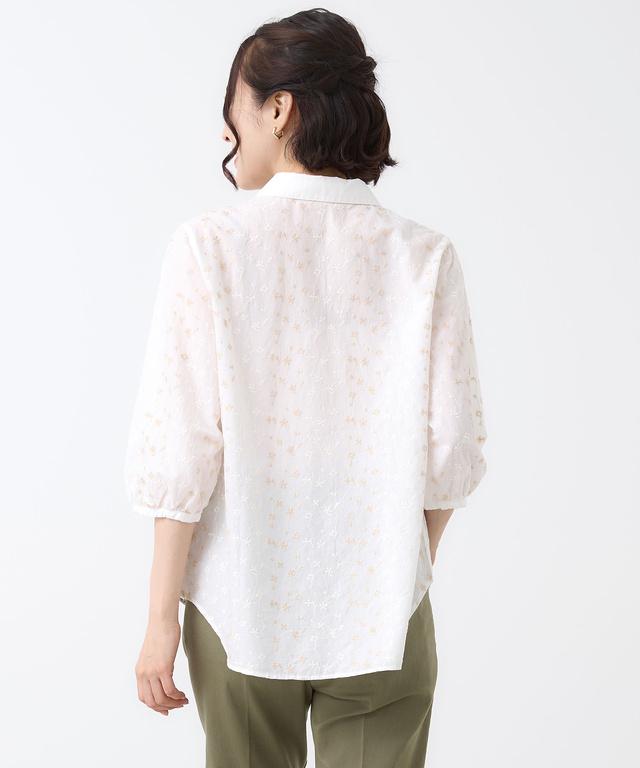 ツタ刺繍 スキッパー ブラウス