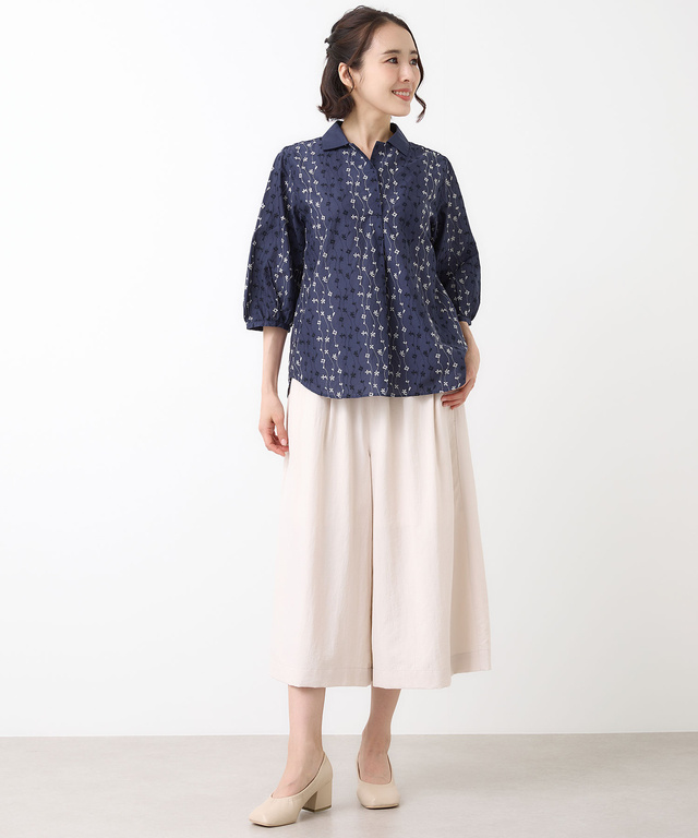 ツタ刺繍 スキッパー ブラウス