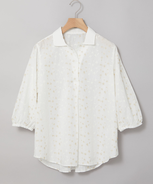 ツタ刺繍 スキッパー ブラウス