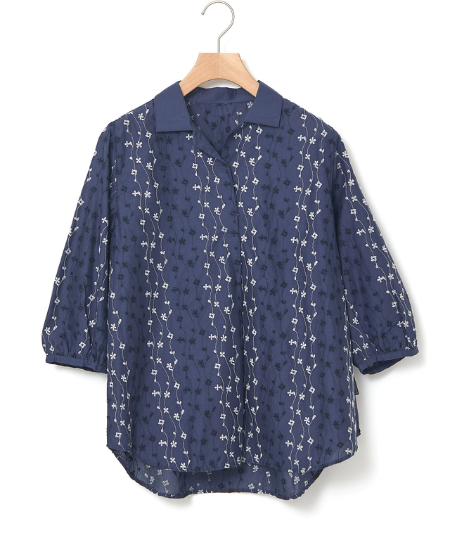 ツタ刺繍 スキッパー ブラウス