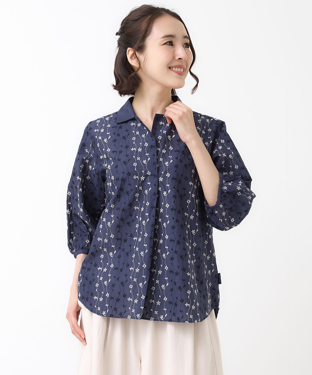 ツタ刺繍 スキッパー ブラウス