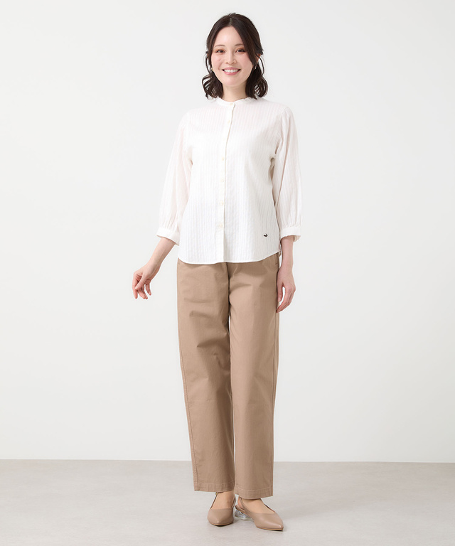 パナマストライプ バンドカラー ブラウス