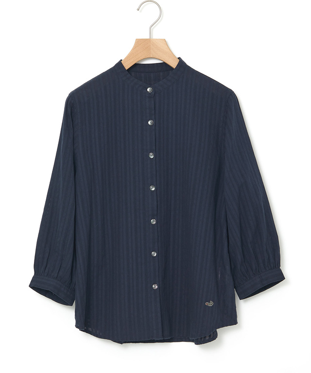 パナマストライプ バンドカラー ブラウス