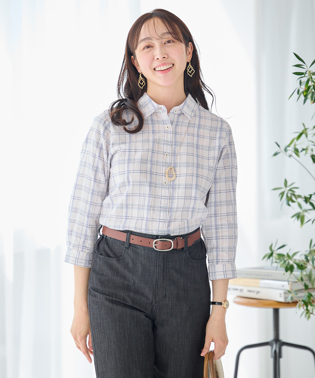 スノーコットン 七分袖 ブラウス【接触冷感】