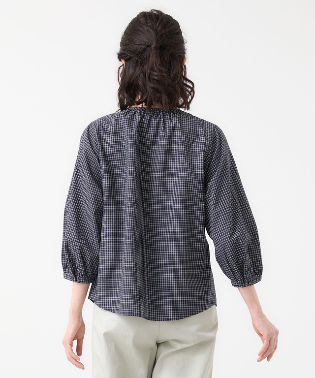 スノーコットン ミニチェック ブラウス【接触冷感】