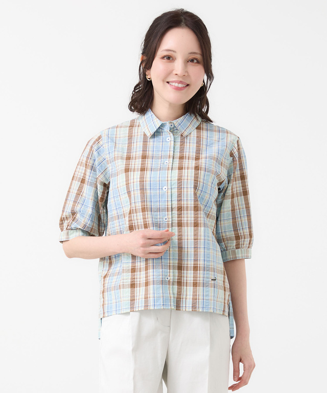 サッカー マドラスチェック ブラウス