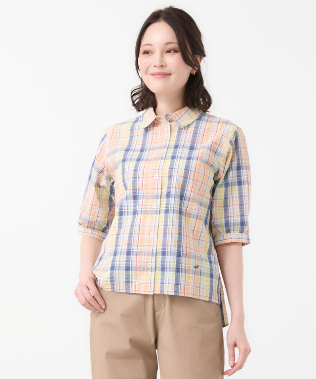 サッカー マドラスチェック ブラウス