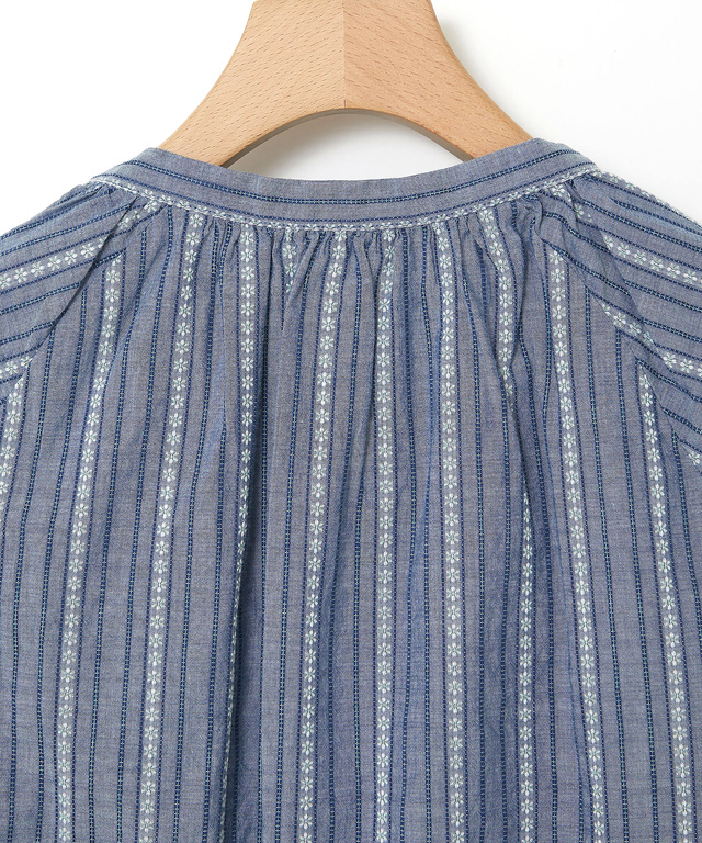 ジャカード スキッパー 七分袖ブラウス 