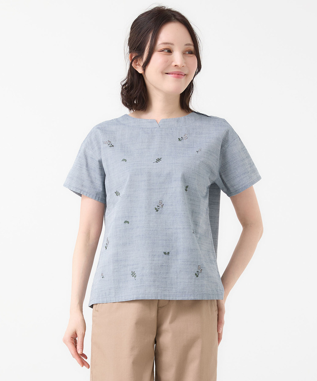 ダンガリー 刺繍 ブラウス