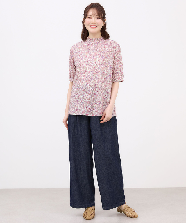 小花柄 シャーリング ブラウス【オンラインショップ・一部店舗限定】