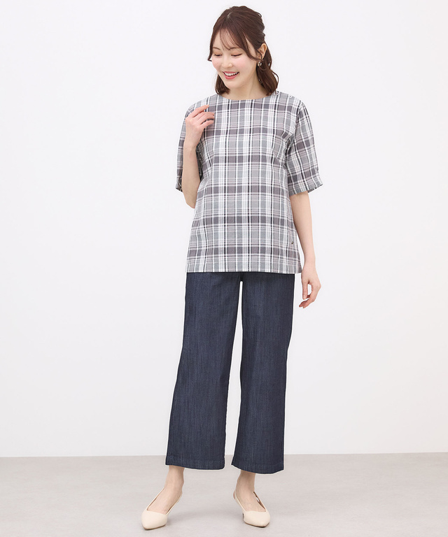 リネンブレンド チェック ブラウス【オンラインショップ・一部店舗限定】