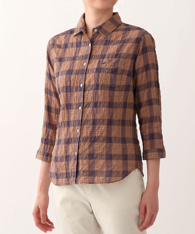 シャーリングチェックシャツ<JAPAN FABRIC>