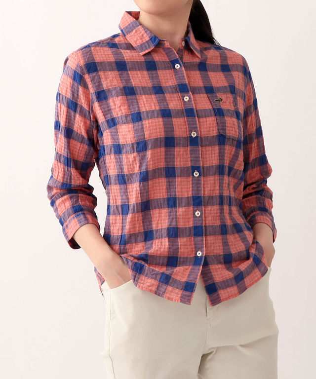 シャーリングチェックシャツ<JAPAN FABRIC>