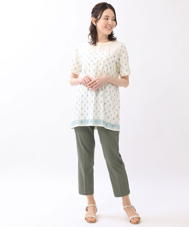 刺繍風プリント カットソー チュニック