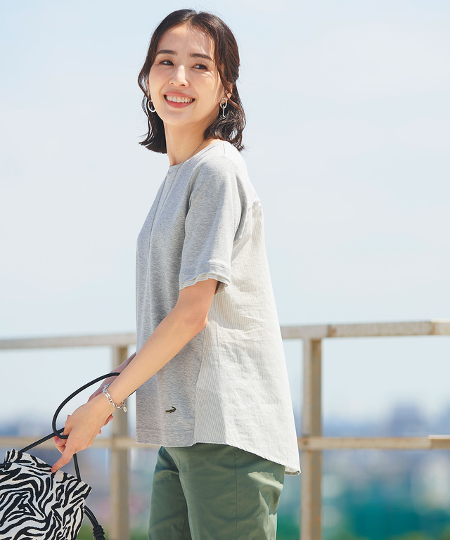 スノーリネン 布帛切り替え Tシャツ【接触冷感】
