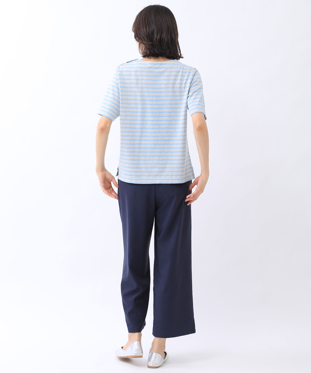 肩ボタン ボーダー カットソー