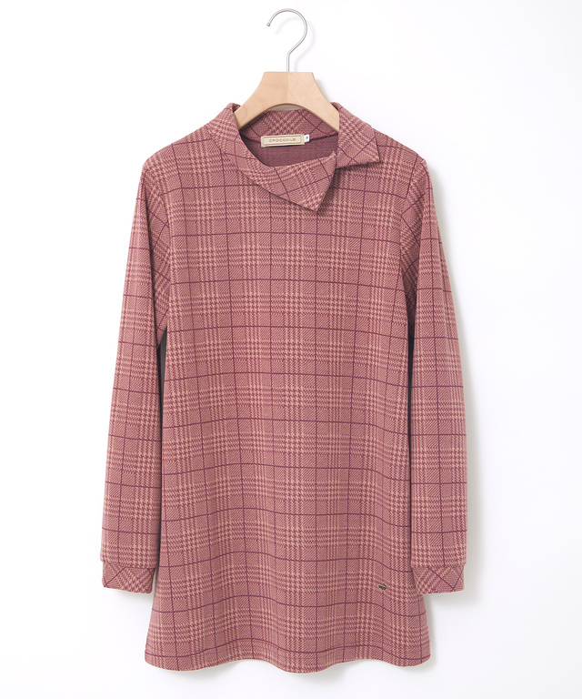 襟デザイン 格子柄 カットチュニック