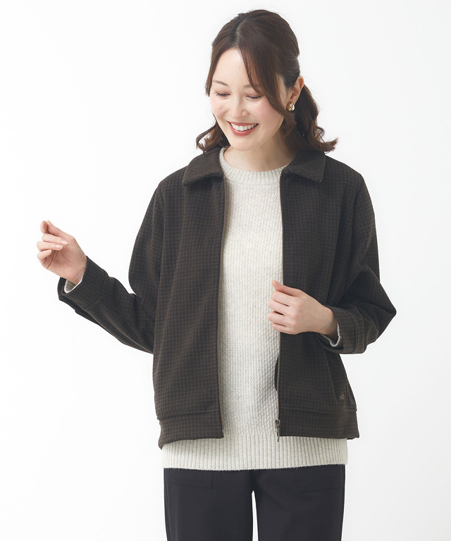 ステンカラー 千鳥柄 ジップジャケット【手洗いOK】