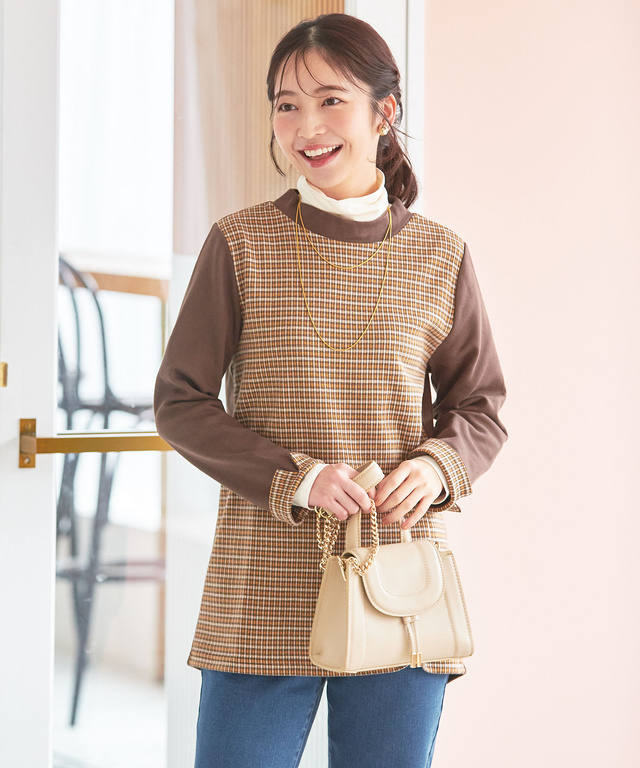 チェック柄 切り替え チュニック
