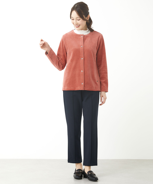 コーデュロイ風 カット カーディガン