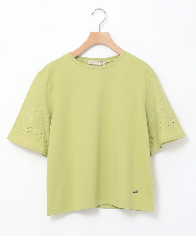コットン 袖刺繍 Tシャツ