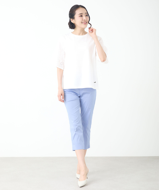 コットン 五分袖 刺繍 Tシャツ