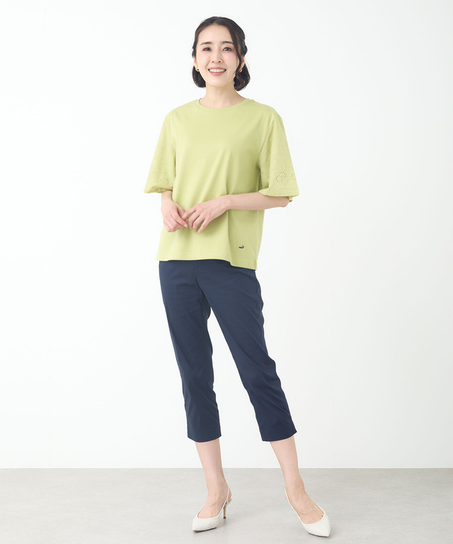コットン 五分袖 刺繍 Tシャツ