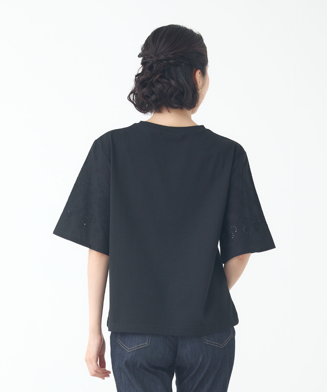 コットン 五分袖 刺繍 Tシャツ
