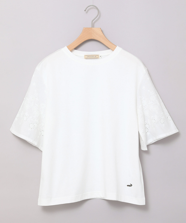 コットン 袖刺繍 Tシャツ