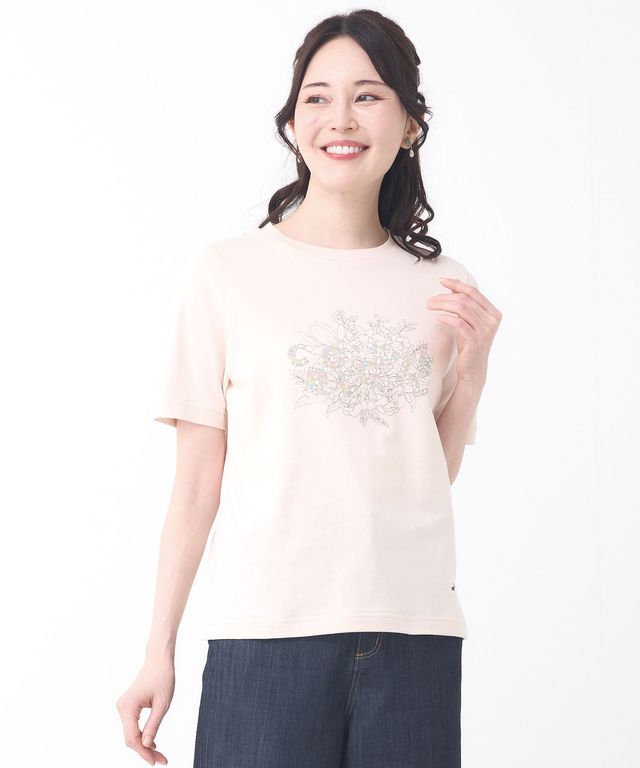 コットン フラワープリント Tシャツ