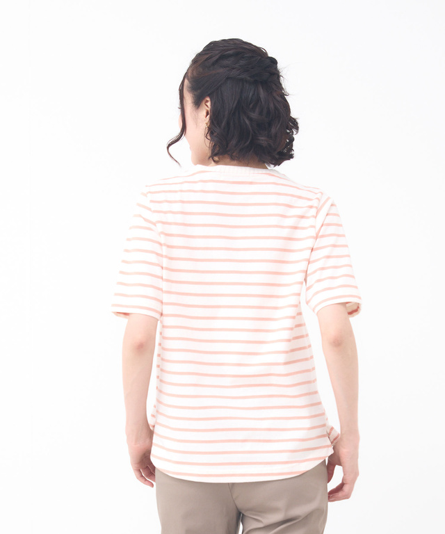 柄編み襟 ボーダー Tシャツ