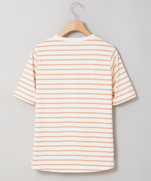 柄編み襟 ボーダー Tシャツ