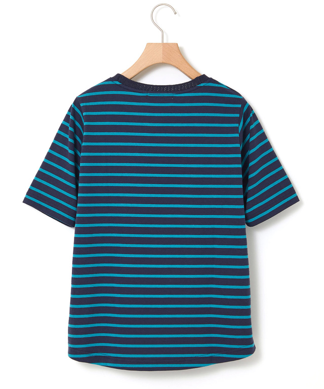 柄編み襟 ボーダー Tシャツ