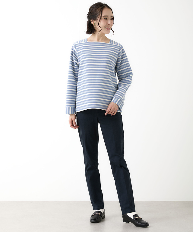 スクエアネック ボーダー プルオーバー