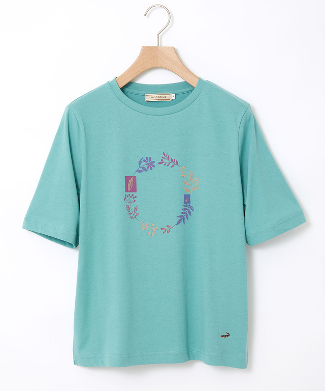 フラワーリース プリント Tシャツ