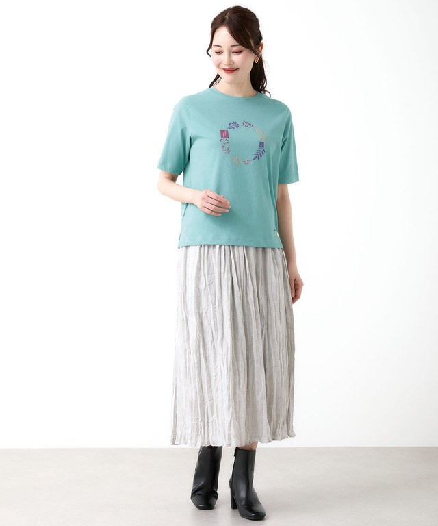 フラワーリース プリント  Tシャツ