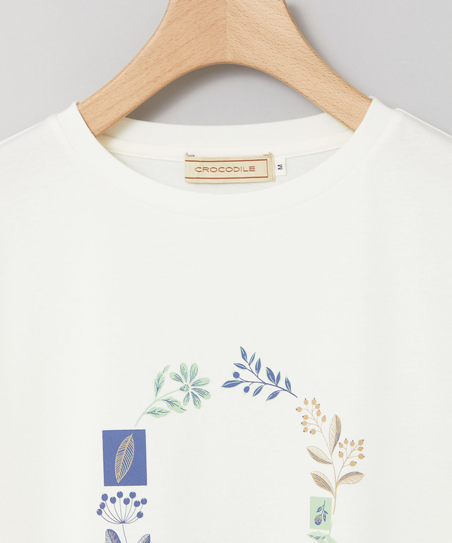 フラワーリース プリント Tシャツ