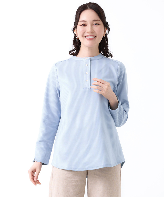 ストライプ ヘンリーネック カットソー