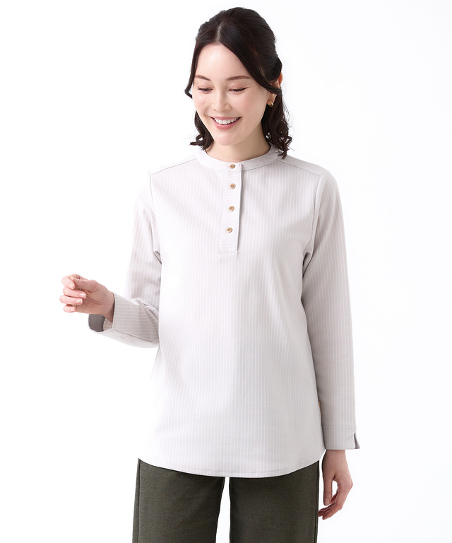 ストライプ ヘンリーネック カットソー