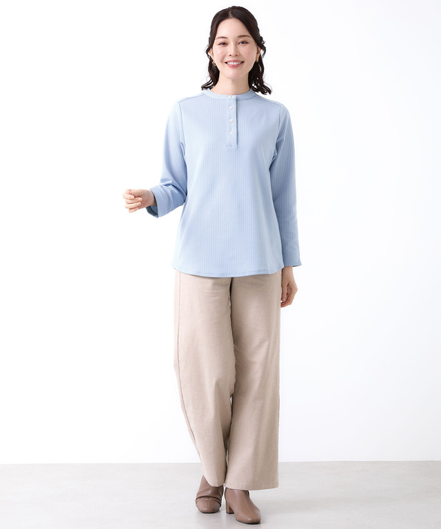 ストライプ ヘンリーネック カットソー