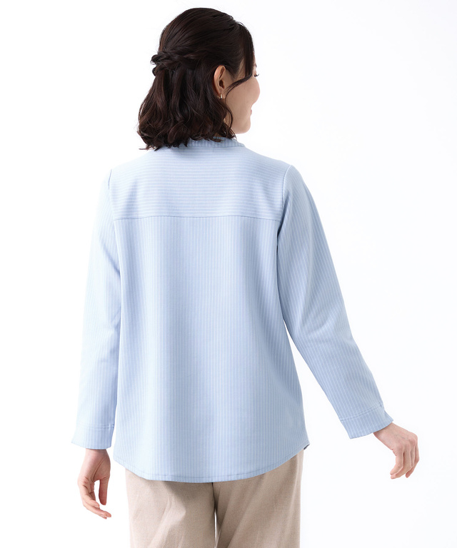 ストライプ ヘンリーネック カットソー