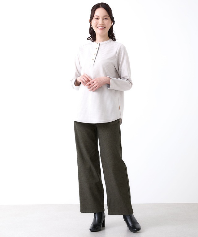 ストライプ ヘンリーネック カットソー