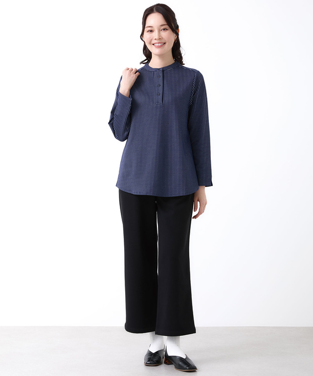 ストライプ ヘンリーネック カットソー