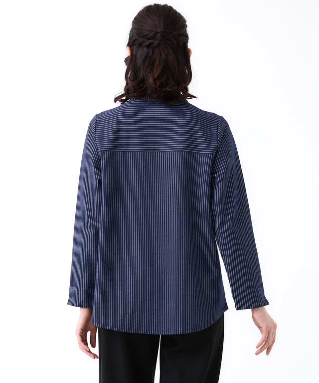 ストライプ ヘンリーネック カットソー