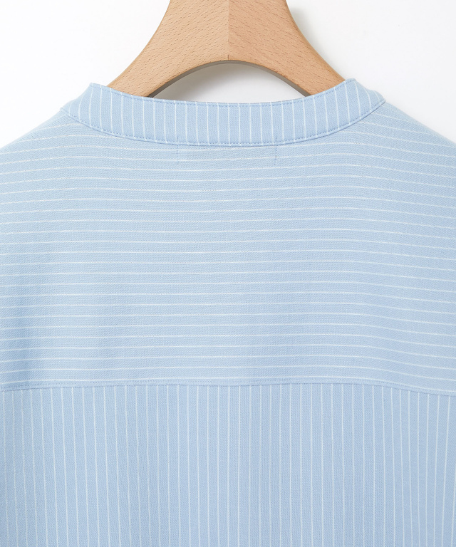 ストライプ ヘンリーネック カットソー