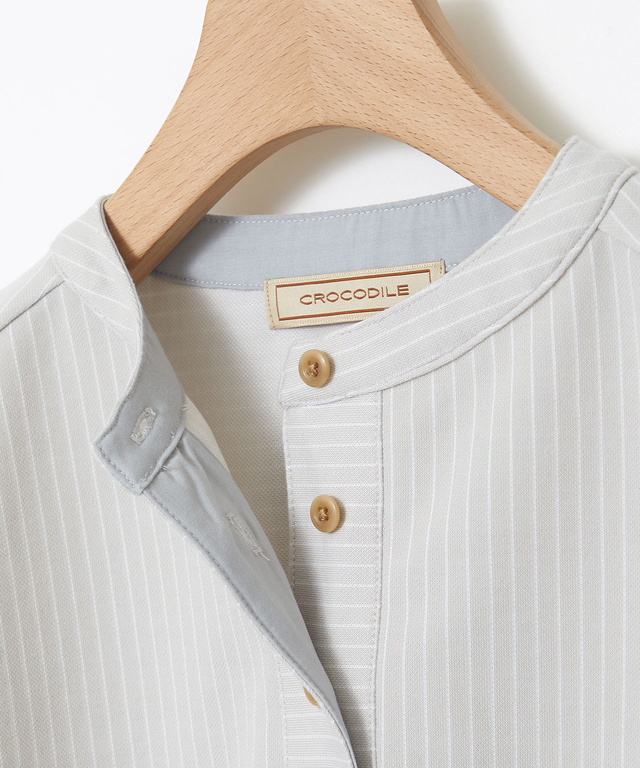 ストライプ ヘンリーネック カットソー